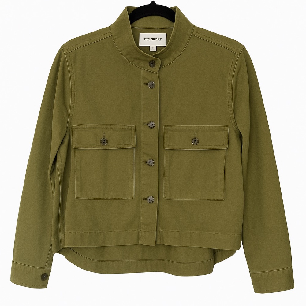 THE GREAT. Green Utility Jacket with Classic Collar